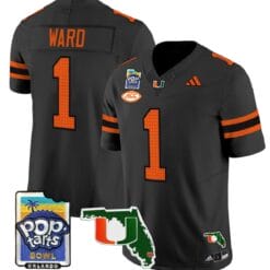 Cam Ward Jersey #1 Miami Hurricanes 2025 PopTarts Bowl Patch Football Stitched