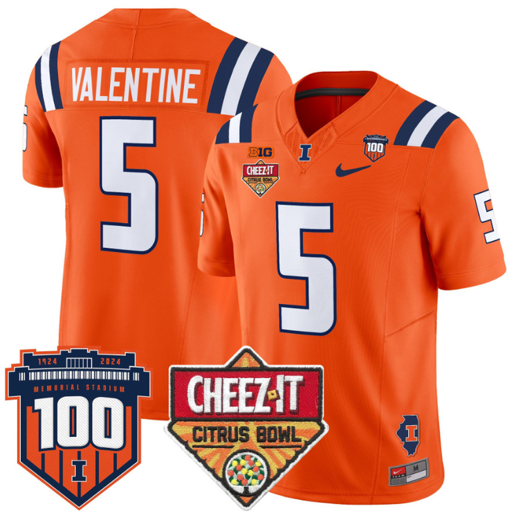Ca'Lil Valentine Jersey #5 Illinois Fighting 2025 Cheez-It Citrus Bowl Stitched Football - Image 4