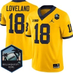Alternative view of Colston Loveland Jersey #18 Michigan Wolverines ReliaQuest Bowl Patch Stitched Football