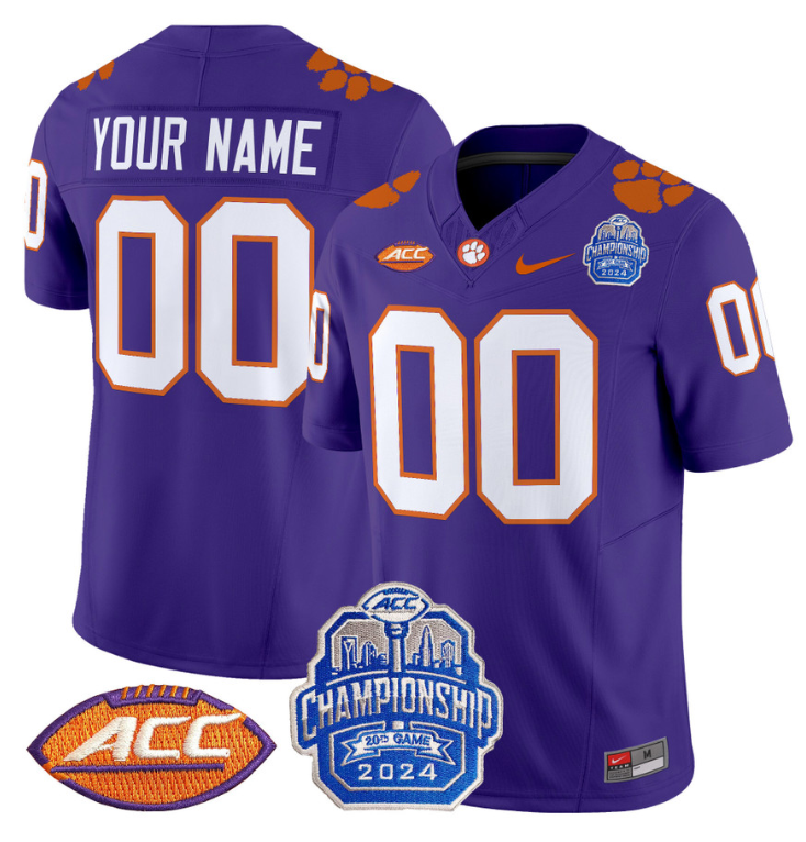 Custom Clemson Tigers Jersey 2024 ACC Championship Patch Stitched Football - Image 3