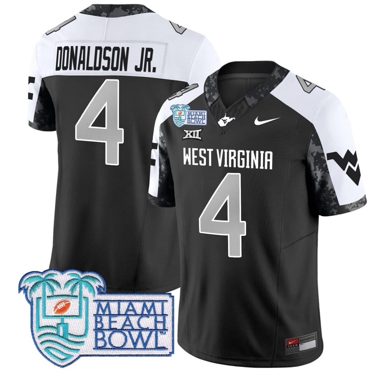 CJ Donaldson Jr Jersey #4 West Virginia Mountaineers 2025 Miami Beach Bowl Football Stitched
