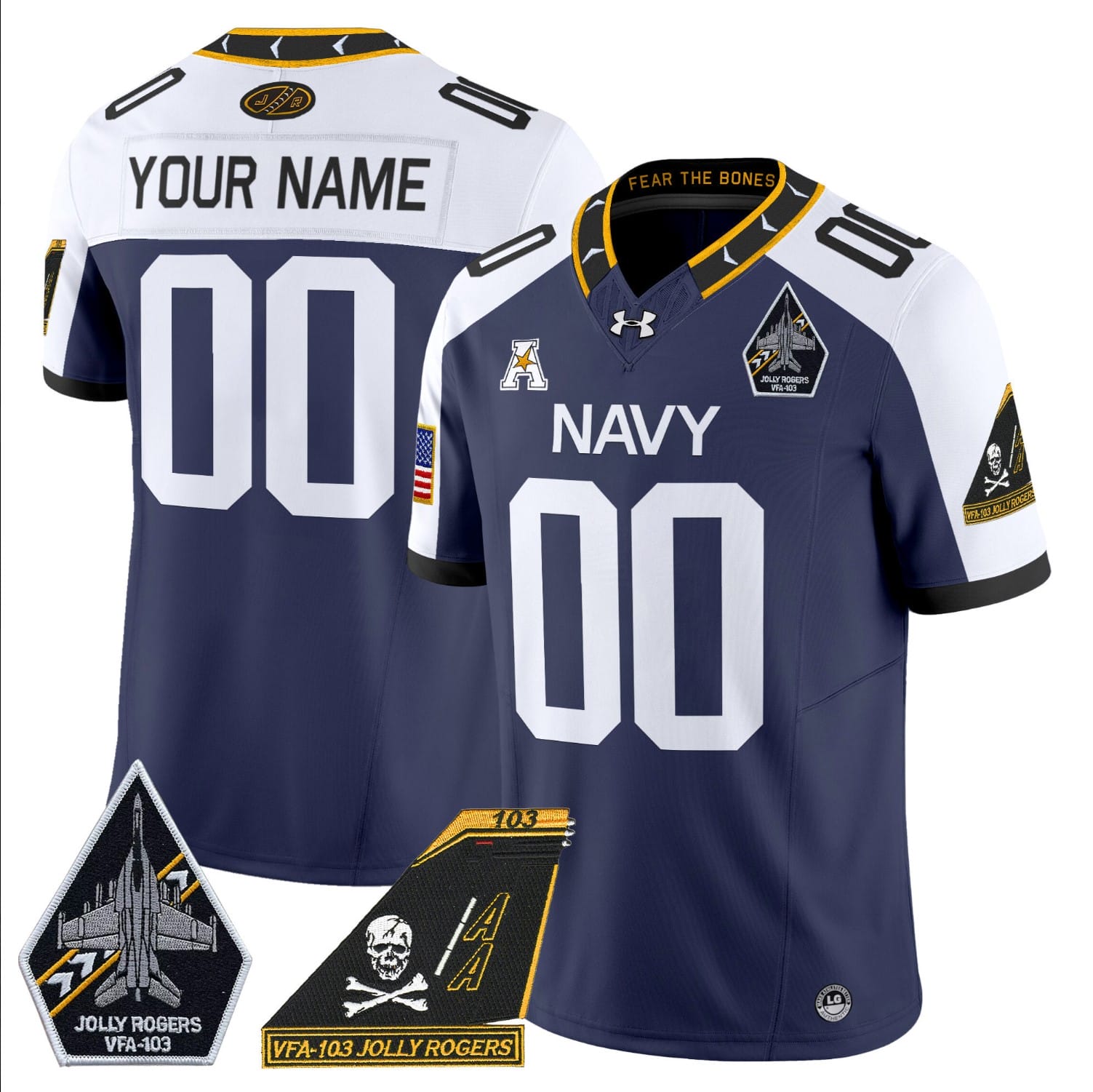 Custom Navy Midshipmen Jersey Name, Number 2024 Jolly Rogers Patch Stitched Football - Image 4