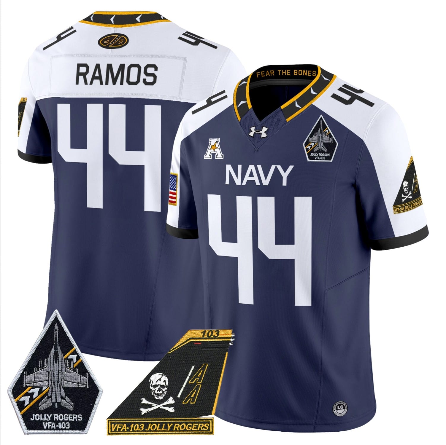 Colin Ramos Jersey #44 Navy Midshipmen 2024 Jolly Rogers Patch Stitched Football - Image 3