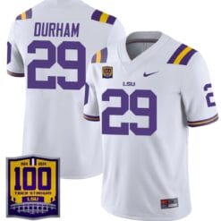 Alternative view of Caden Durham Jersey #29 LSU Tigers 100 Years of Tiger Stadium Patch Stitched Football