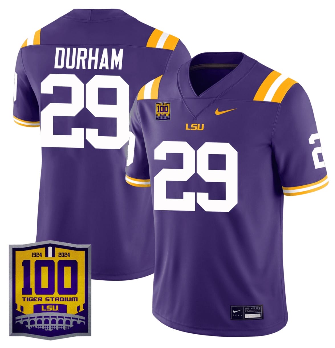 Caden Durham Jersey #29 LSU Tigers 100 Years of Tiger Stadium Patch Stitched Football - Image 3