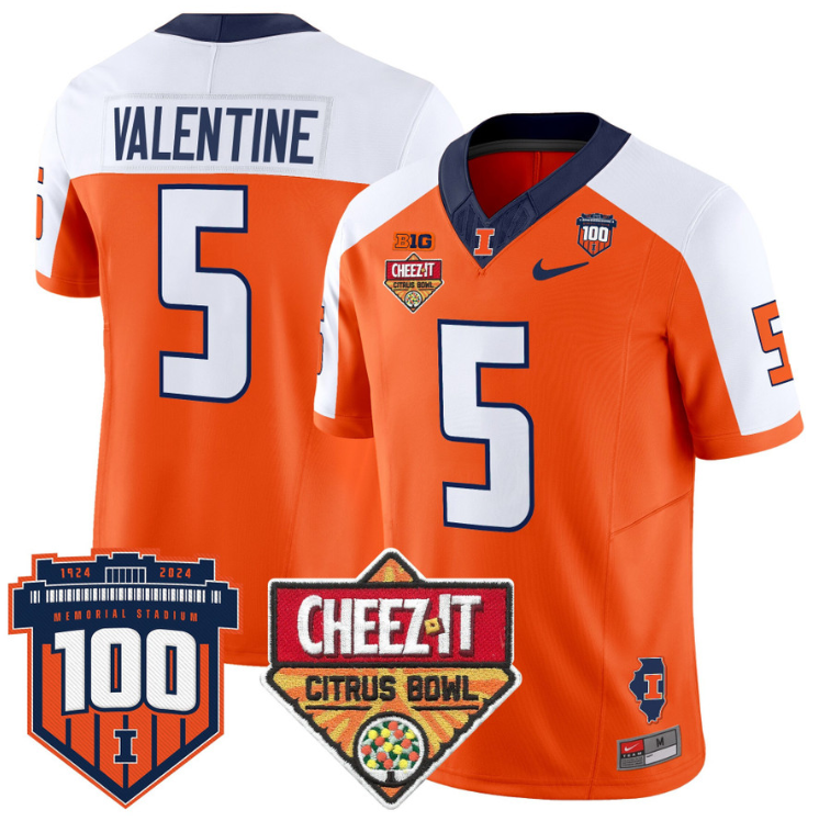 Ca'Lil Valentine Jersey #5 Illinois Fighting 2025 Cheez-It Citrus Bowl Stitched Football - Image 5