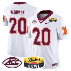 Alternative view of Caleb Woodson Jersey #20 Virginia Tech Hokies 2025 Duke’s Mayo Bowl Patch Vapor Stitched Football