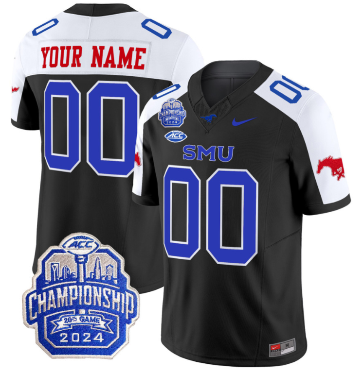 Custom SMU Mustangs Jersey 2024 ACC Championship Patch V2 Stitched Football