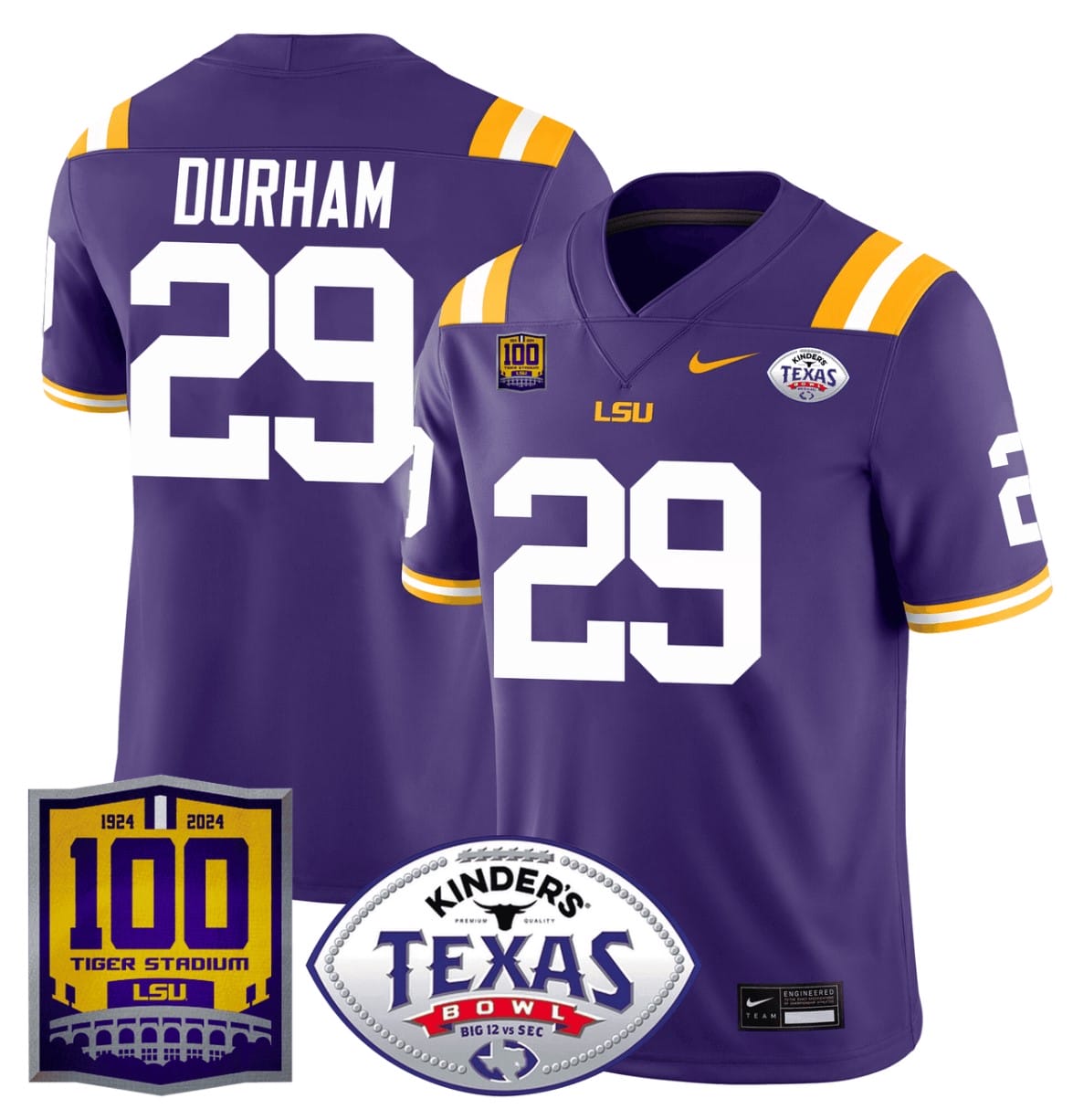 Caden Durham Jersey #29 LSU Tigers Texas Bowl Patch Stitched Football - Image 3