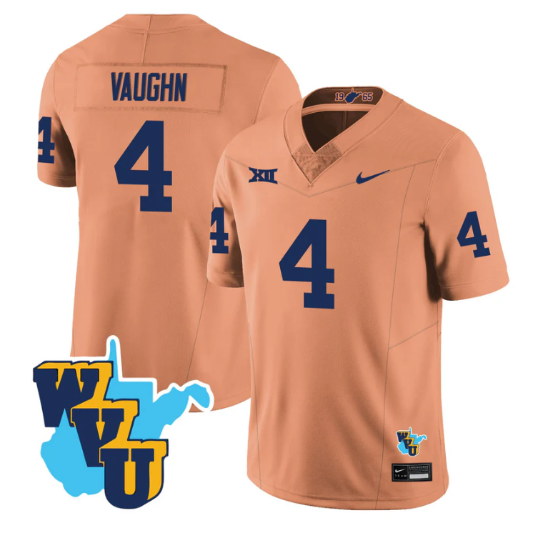 Cam Vaughn Jersey #4 West Virginia Mountaineers 1965-2025 Football Stitched