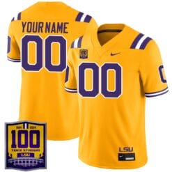 Custom LSU Tigers Jersey Name, Number 100 Years of Tiger Stadium Patch Gold