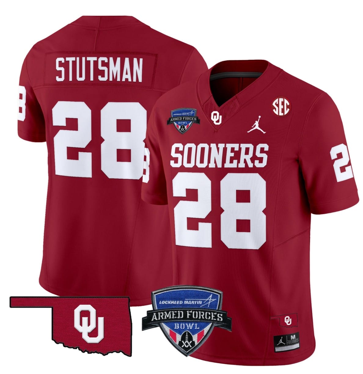 Danny Stutsman Jersey #28 Oklahoma Sooners 2025 Armed Forces Bowl Patch Football Stitched - Image 3