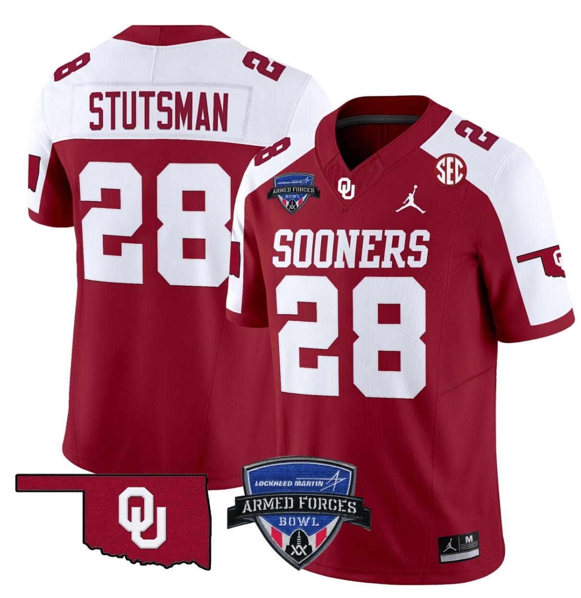 Danny Stutsman Jersey #28 Oklahoma Sooners 2025 Armed Forces Bowl Patch Football Stitched