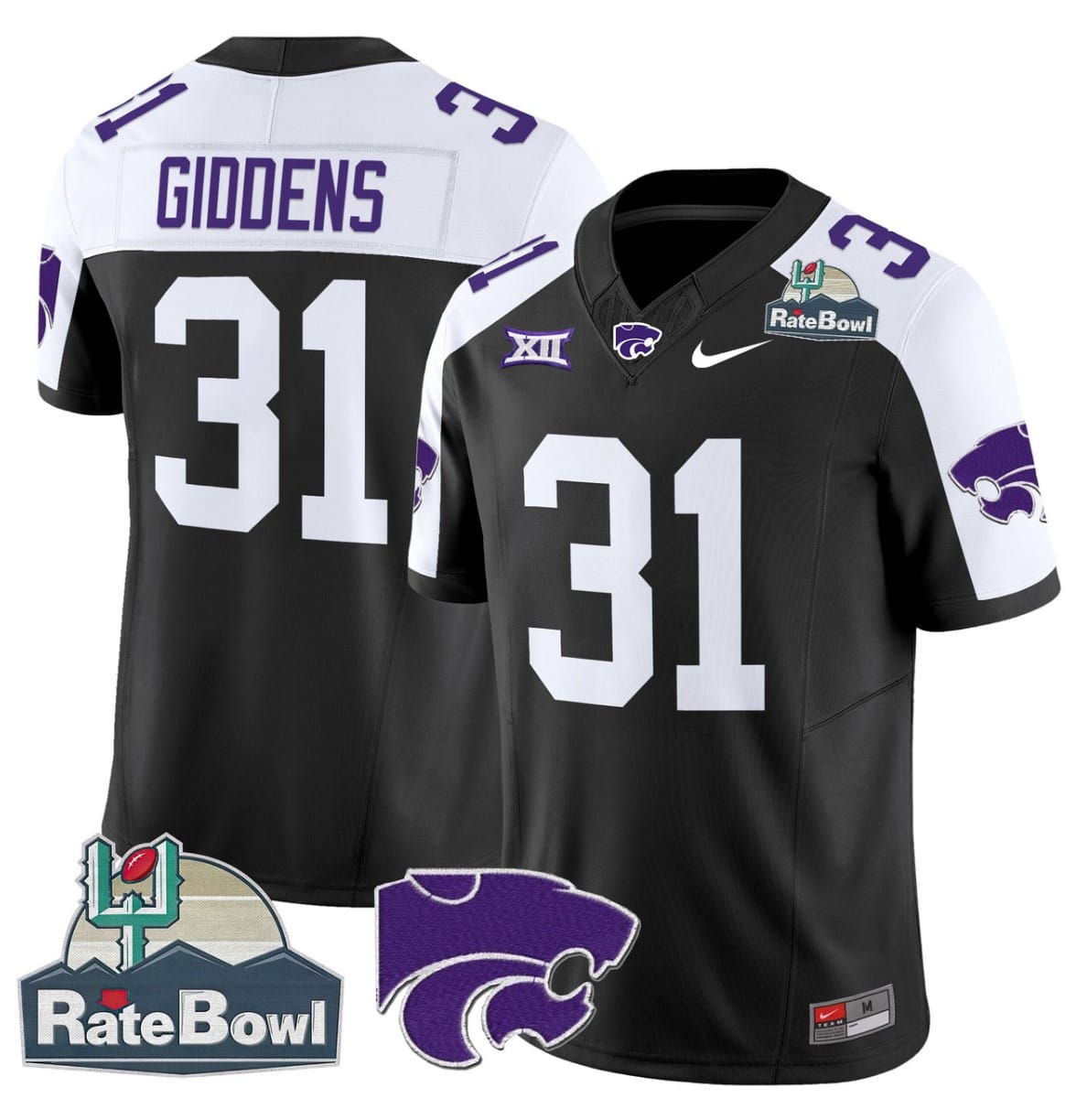 DJ Giddens Jersey #31 Kansas State Wildcats 2025 Rate Bowl Patch Football Stitched