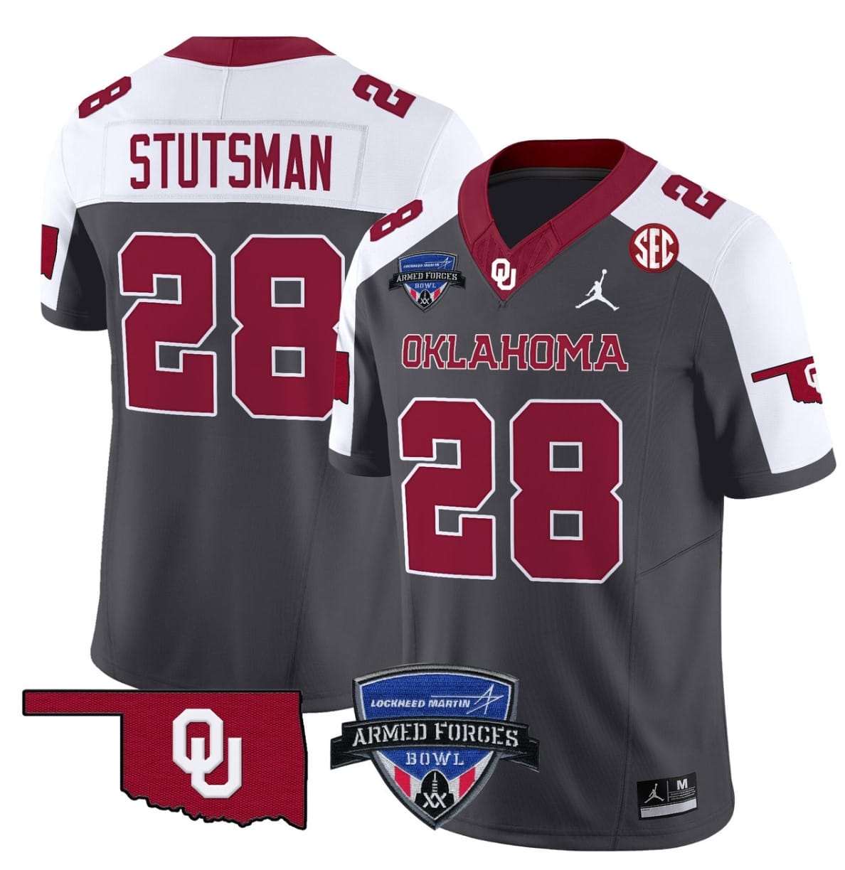 Danny Stutsman Jersey #28 Oklahoma Sooners 2025 Armed Forces Bowl Patch Football Stitched - Image 2