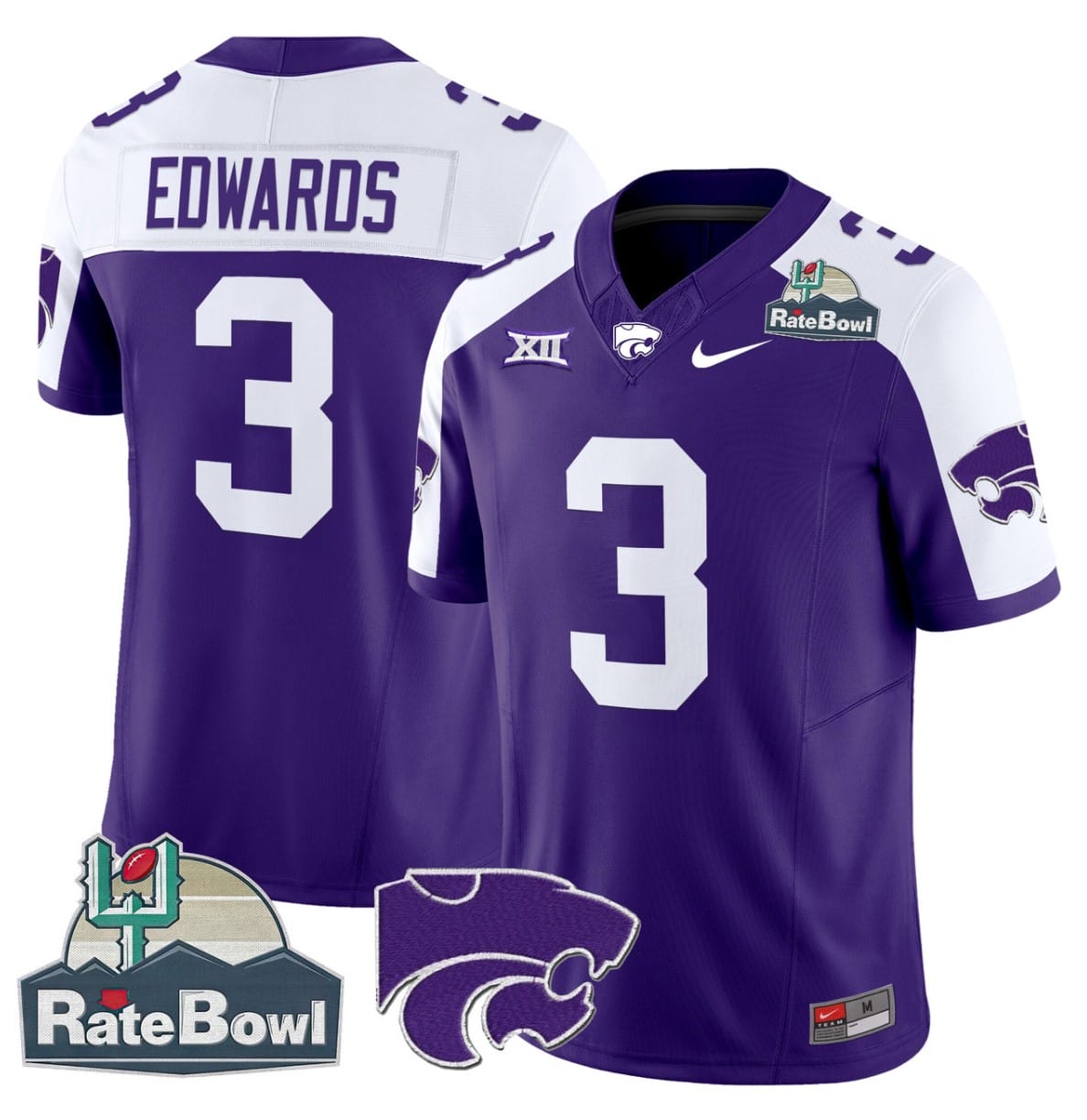 Dylan Edwards Jersey #3 Kansas State Wildcats 2025 Rate Bowl Patch Football Stitched - Image 4