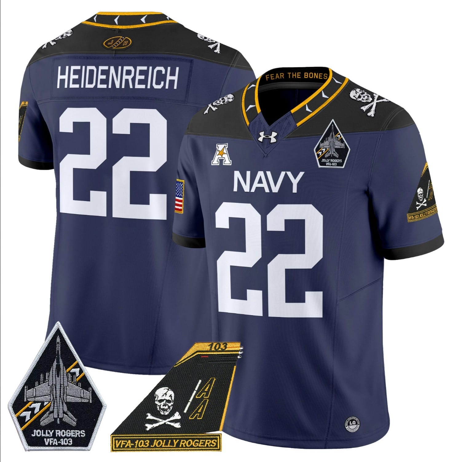 Eli Heidenreich Jersey #22 Navy Midshipmen 2024 Jolly Rogers Patch Stitched Football - Image 3
