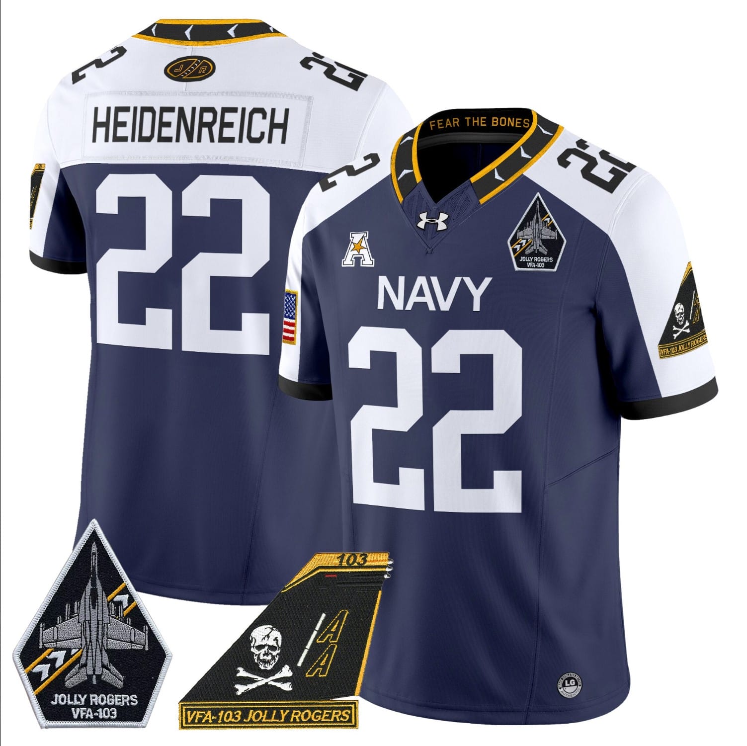 Eli Heidenreich Jersey #22 Navy Midshipmen 2024 Jolly Rogers Patch Stitched Football - Image 4