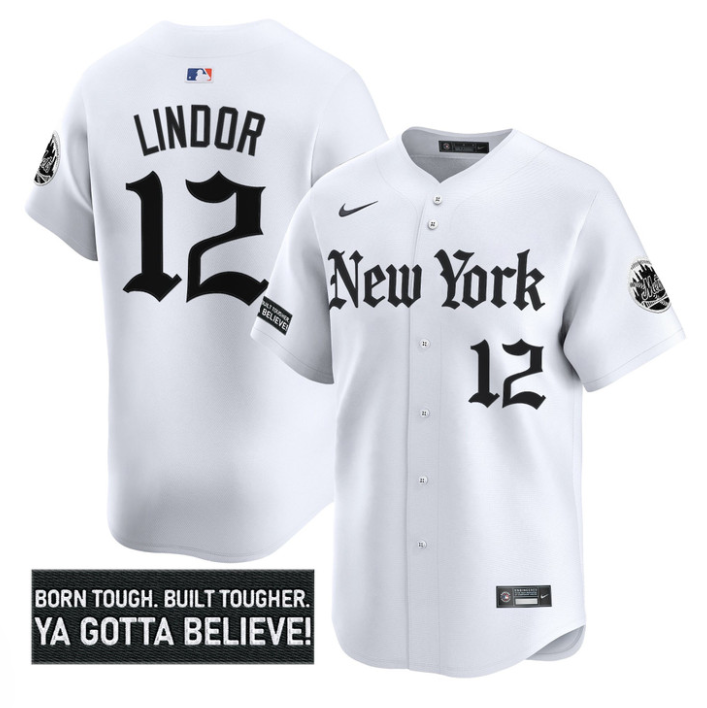 Francisco Lindor Jersey #12 New York Mets Gothic Borough Edition Stitched Baseball - Image 2