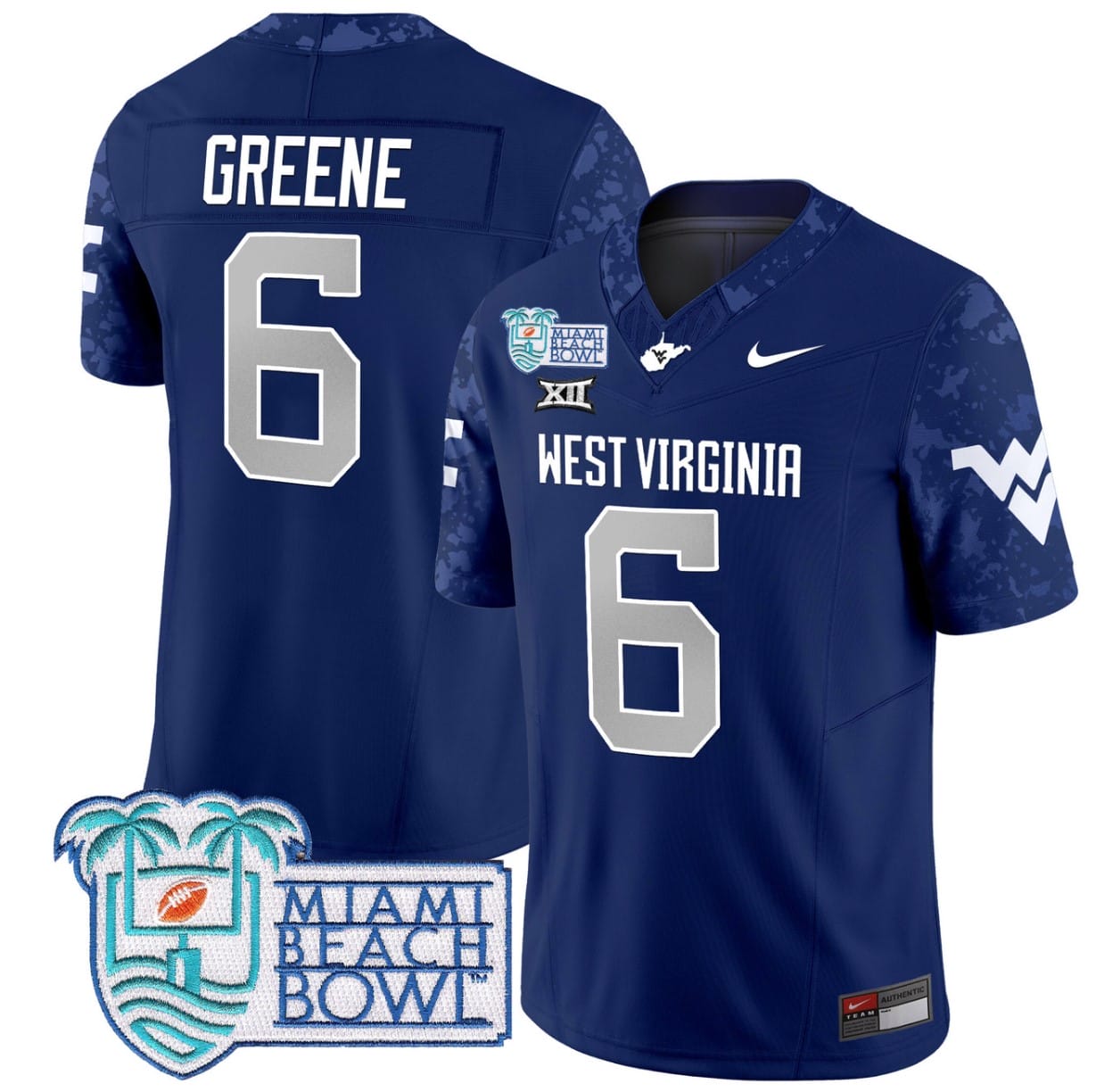 Garrett Greene Jersey #6 West Virginia Mountaineers 2025 Miami Beach Bowl Football Stitched - Image 3