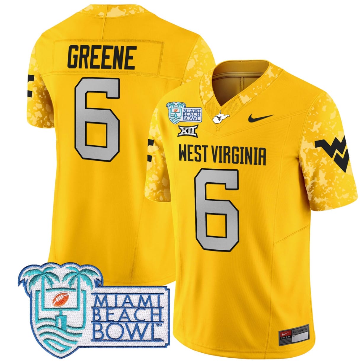 Garrett Greene Jersey #6 West Virginia Mountaineers 2025 Miami Beach Bowl Football Stitched - Image 4