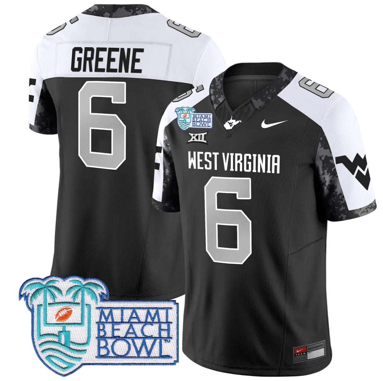 Garrett Greene Jersey #6 West Virginia Mountaineers 2025 Miami Beach Bowl Football Stitched
