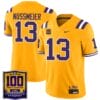 Garrett Nussmeier Jersey #13 LSU Tigers 100 Years of Tiger Stadium Patch White