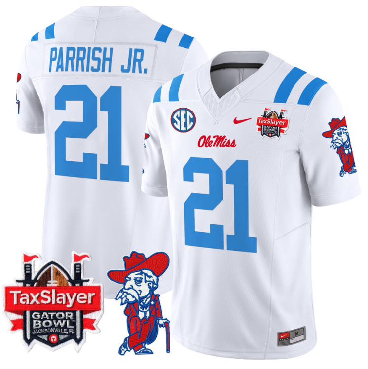Henry Parrish Jr Jersey #21 Ole Miss Rebels 2025 Gator Bowl Patch 2024 Stitched Football