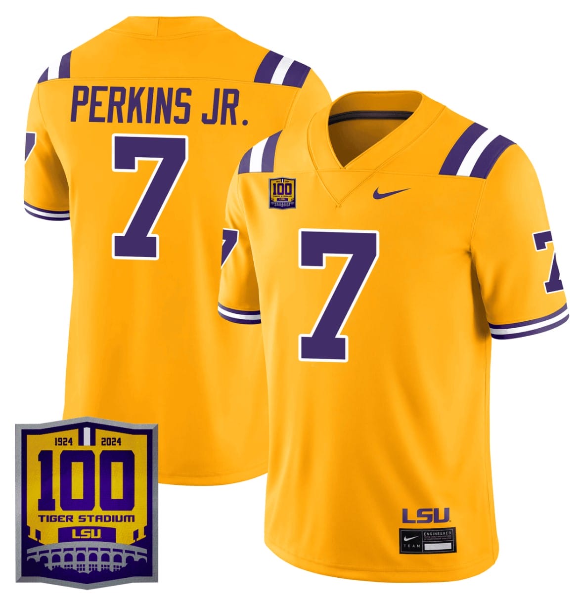 Harold Perkins Jr Jersey #7 LSU Tigers 100 Years of Tiger Stadium Patch Stitched Football