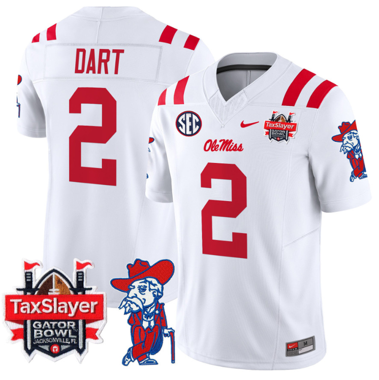 Jaxson Dart Jersey #2 Ole Miss Rebels 2025 Gator Bowl Patch Stitched Football - Image 2