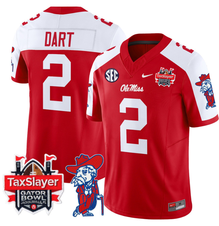 Jaxson Dart Jersey #2 Ole Miss Rebels 2024 Gator Bowl Patch Stitched Football - Image 4