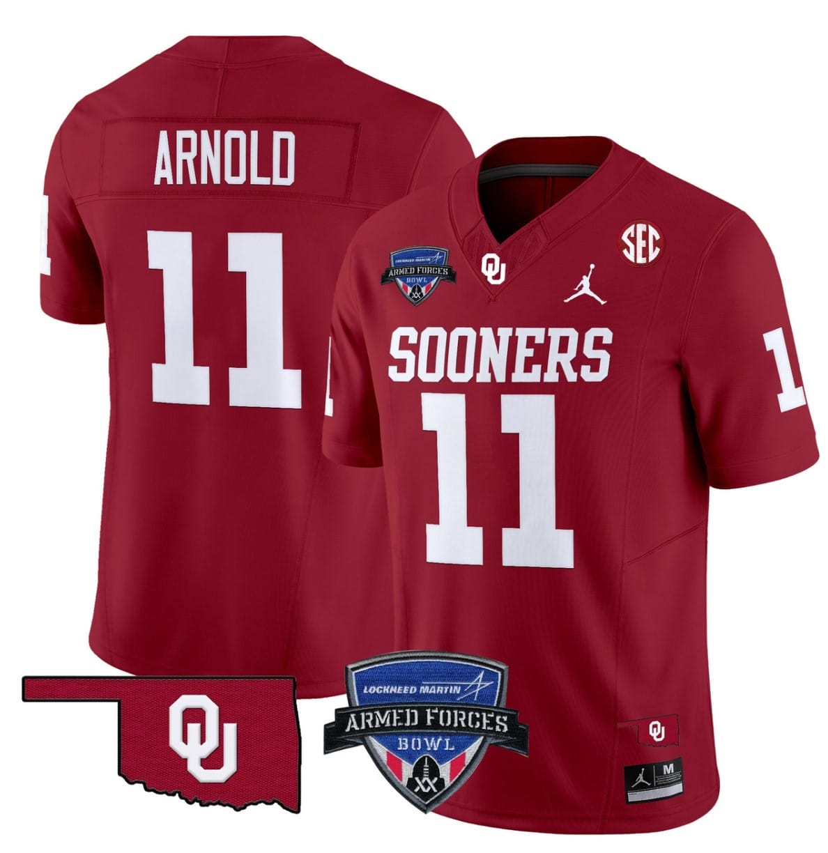 Jackson Arnold Jersey #11 Oklahoma Sooners 2025 Armed Forces Bowl Patch Alternate Football Stitched - Image 4