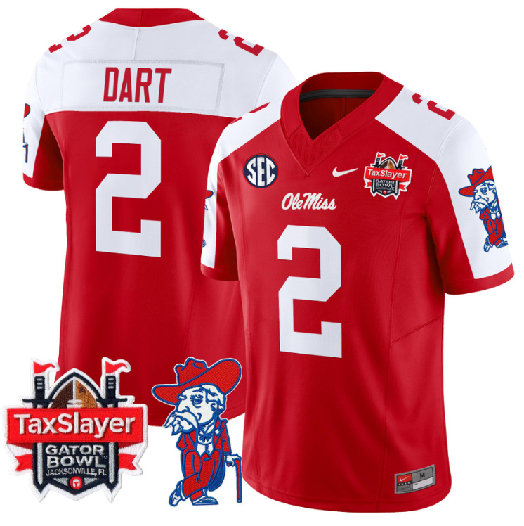 Jaxson Dart Jersey #2 Ole Miss Rebels 2025 Gator Bowl Patch Stitched Football - Image 4