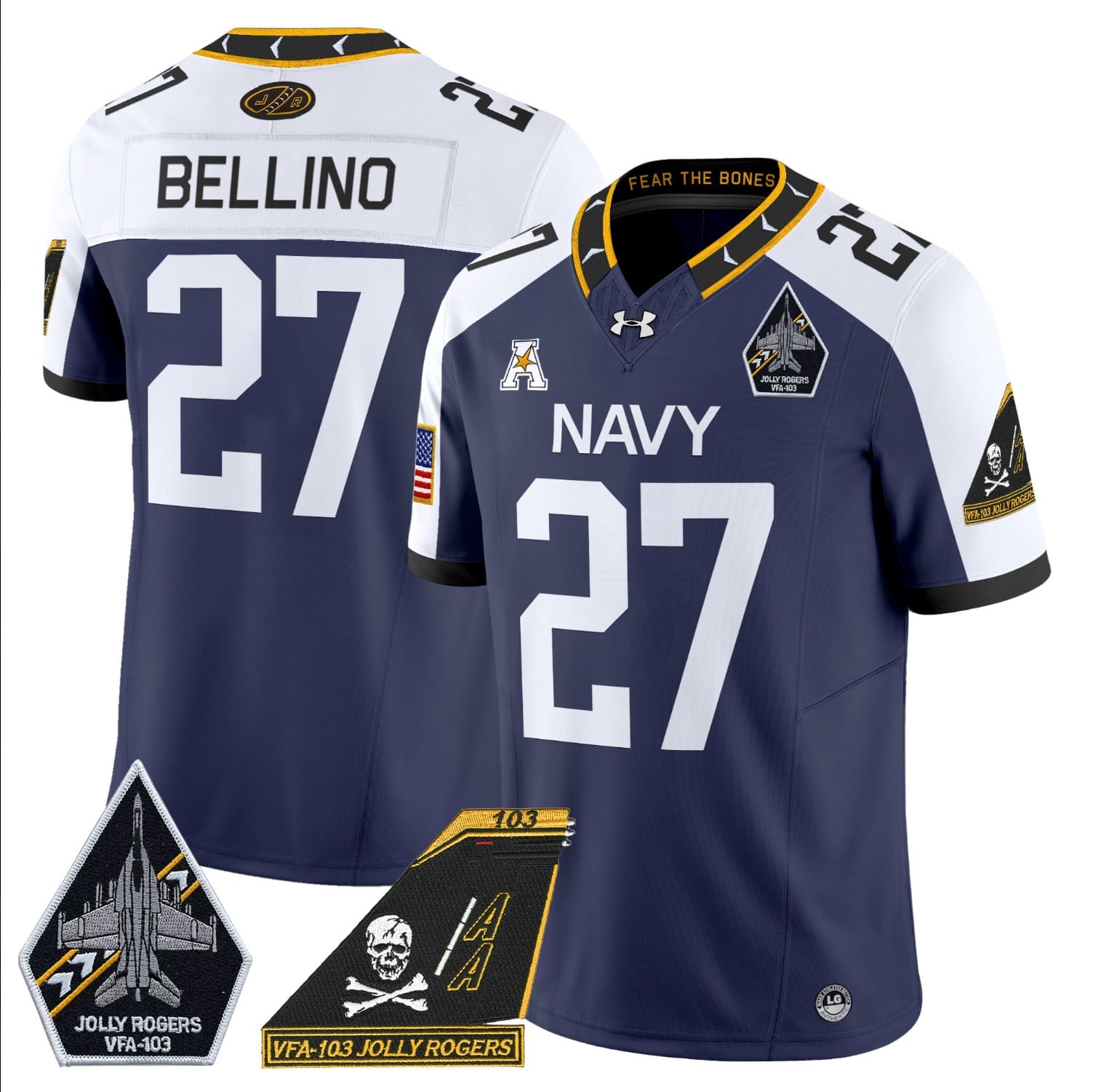 Joe Bellino Jersey #27 Navy Midshipmen 2024 Jolly Rogers Patch Stitched Football - Image 4