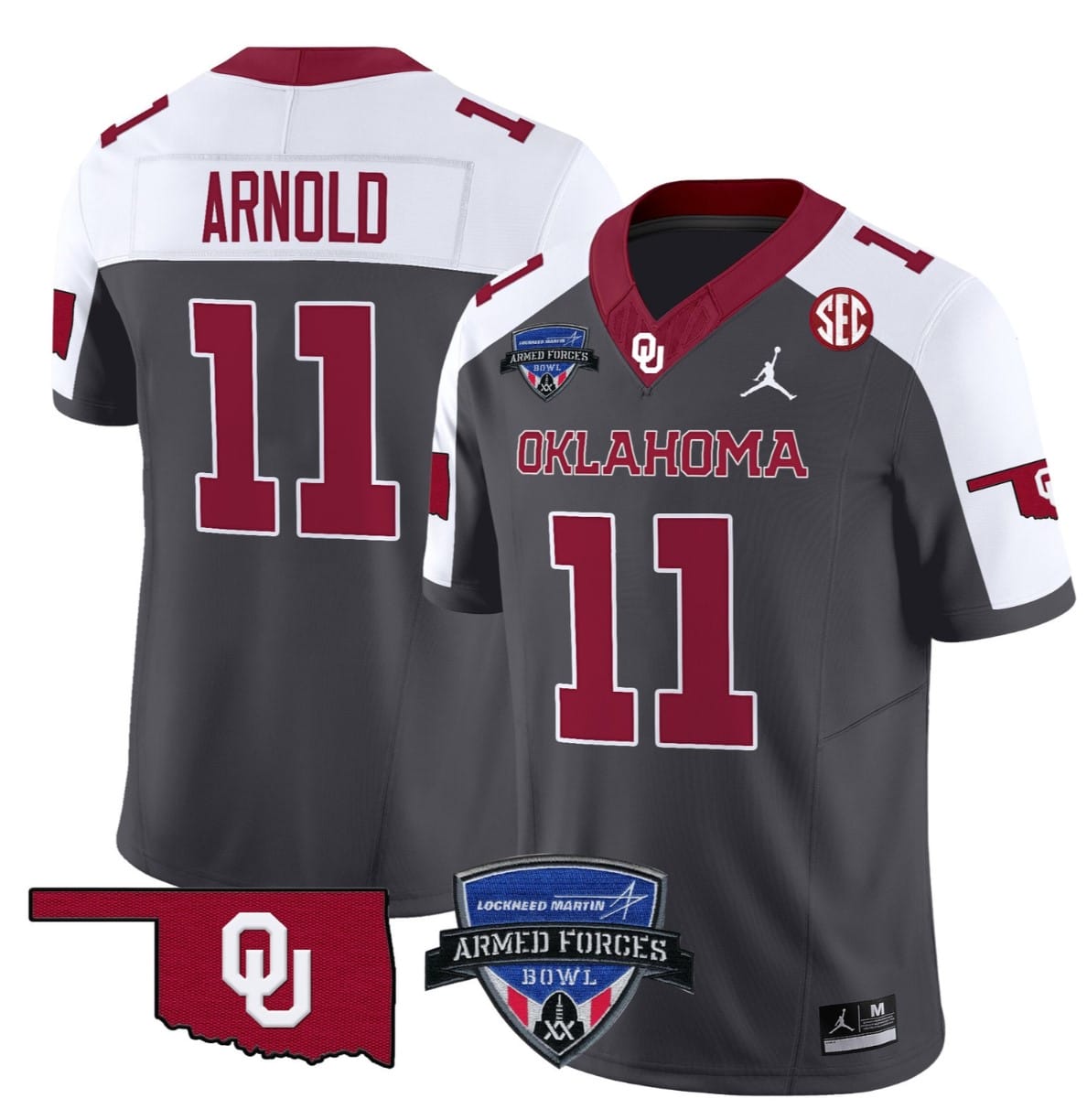 Jackson Arnold Jersey #11 Oklahoma Sooners 2025 Armed Forces Bowl Patch Alternate Football Stitched - Image 3