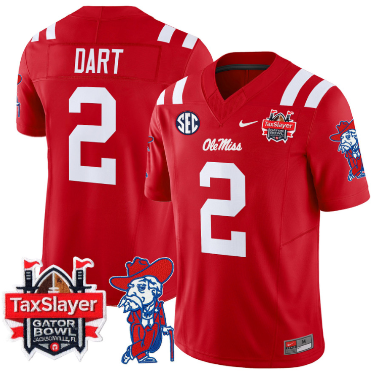 Jaxson Dart Jersey #2 Ole Miss Rebels 2025 Gator Bowl Patch Stitched Football - Image 3
