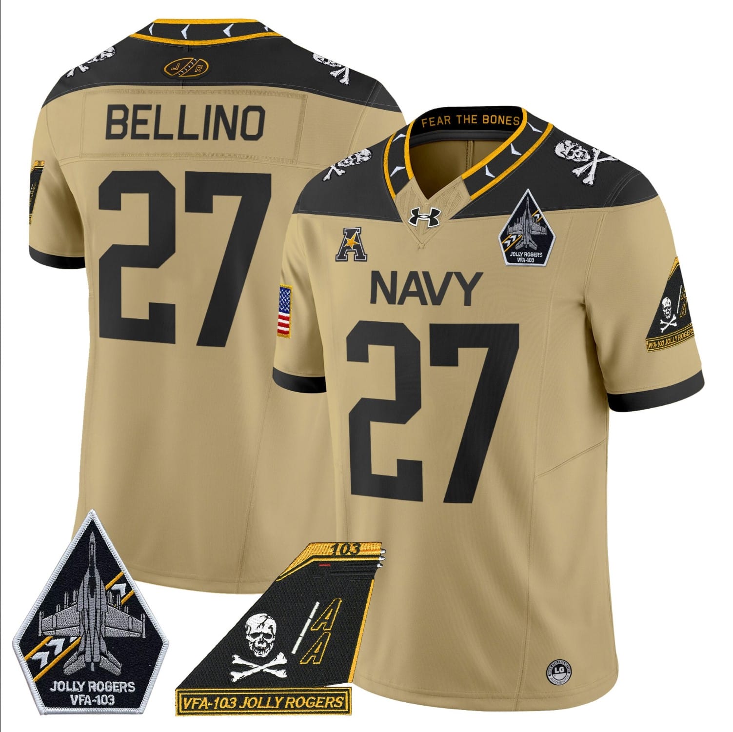 Joe Bellino Jersey #27 Navy Midshipmen 2024 Jolly Rogers Patch Stitched Football - Image 5