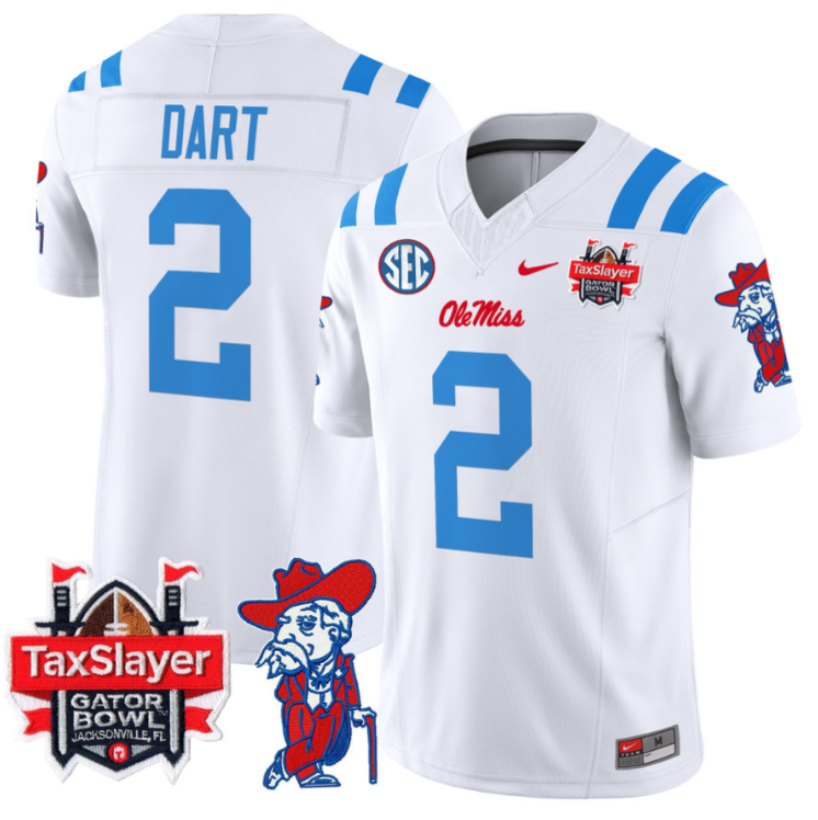 Jaxson Dart Jersey #2 Ole Miss Rebels 2025 Gator Bowl Patch Stitched Football