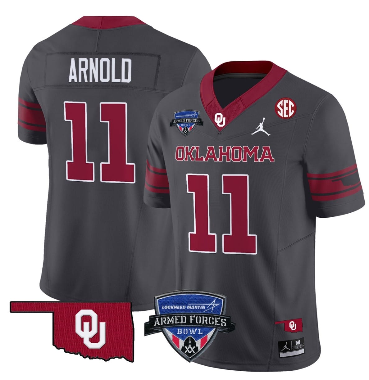 Jackson Arnold Jersey #11 Oklahoma Sooners 2025 Armed Forces Bowl Patch Alternate Football Stitched - Image 6
