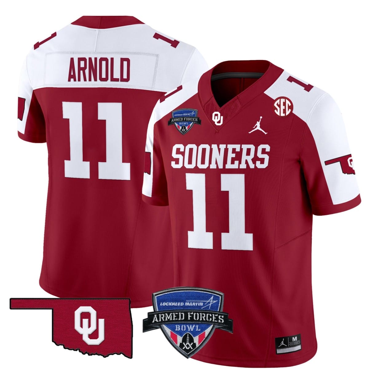 Jackson Arnold Jersey #11 Oklahoma Sooners 2025 Armed Forces Bowl Patch Alternate Football Stitched