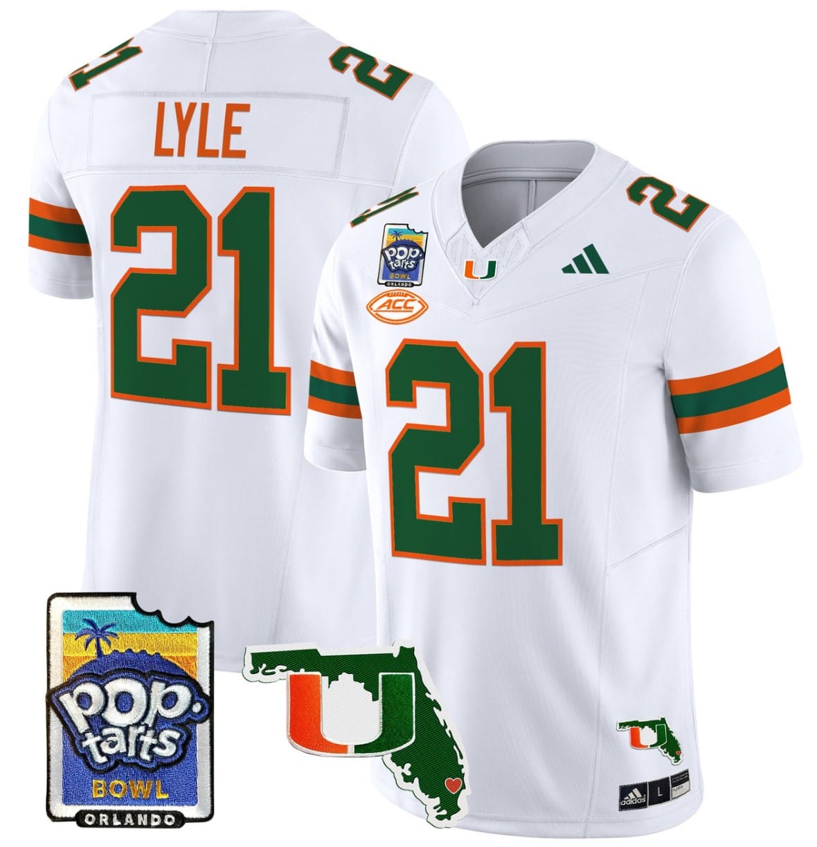 Jordan Lyle Jersey #21 Miami Hurricanes 2025 PopTarts Bowl Patch Football Stitched - Image 2