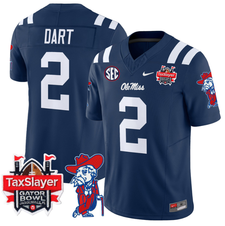 Jaxson Dart Jersey #2 Ole Miss Rebels 2025 Gator Bowl Patch Stitched Football - Image 6