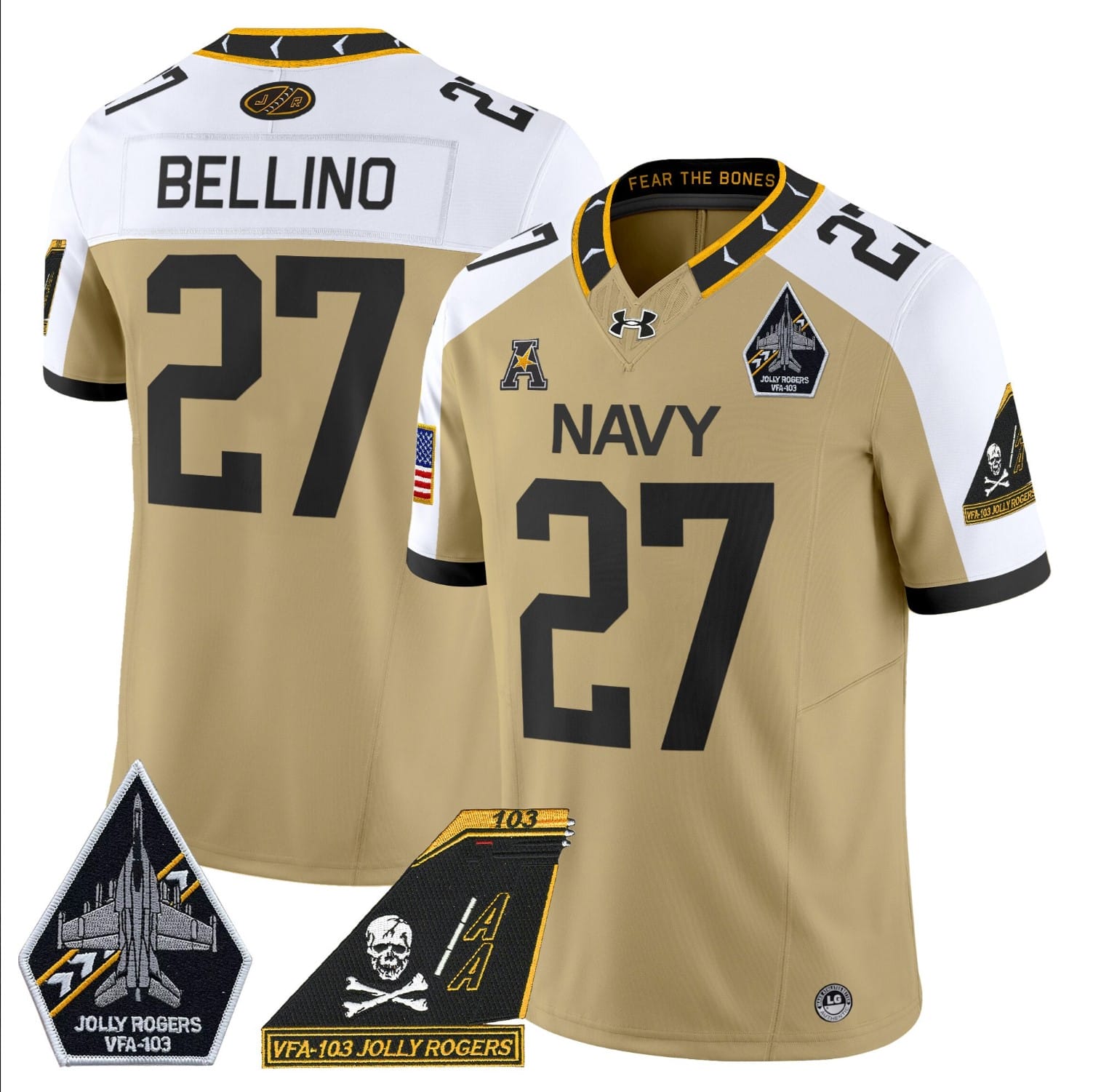 Joe Bellino Jersey #27 Navy Midshipmen 2024 Jolly Rogers Patch Stitched Football