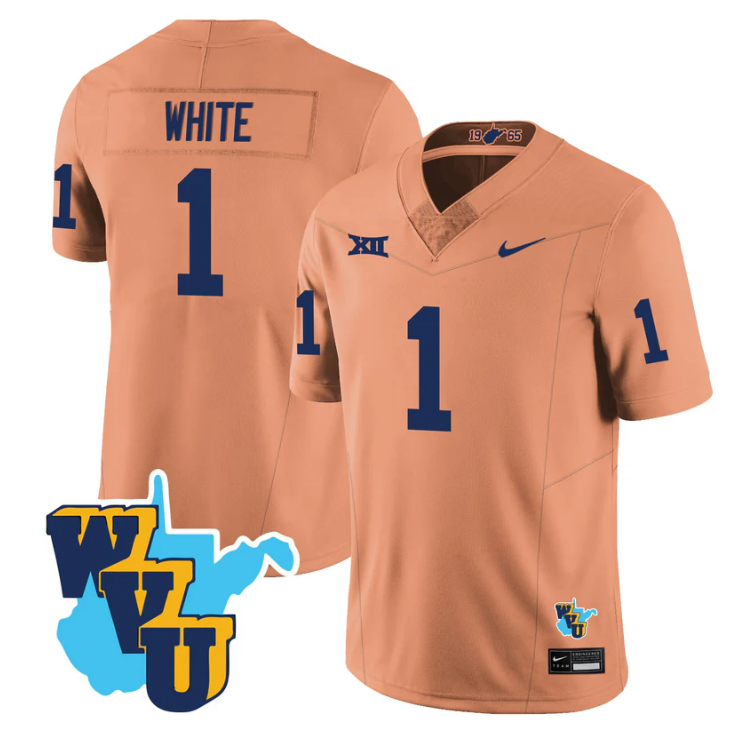 Jahiem White Jersey #1 West Virginia Mountaineers 1965-2025 Throwback Football Stitched