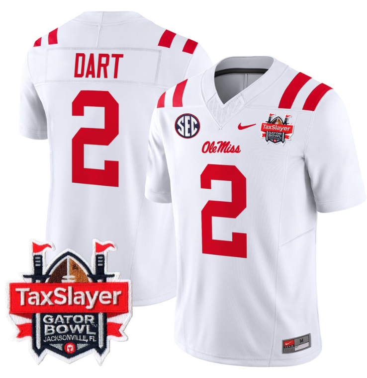 Jaxson Dart Jersey #2 Ole Miss Rebels 2024 Gator Bowl Patch Stitched Football - Image 2