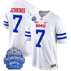 Alternative view of Kevin Jennings Jersey #7 SMU Mustangs 2024 ACC Championship Patch V2 Stitched Football