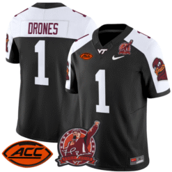 Kyron Drones Jersey #1 Virginia Tech Hokies Coach Frank Beamer Patch Stitched Football