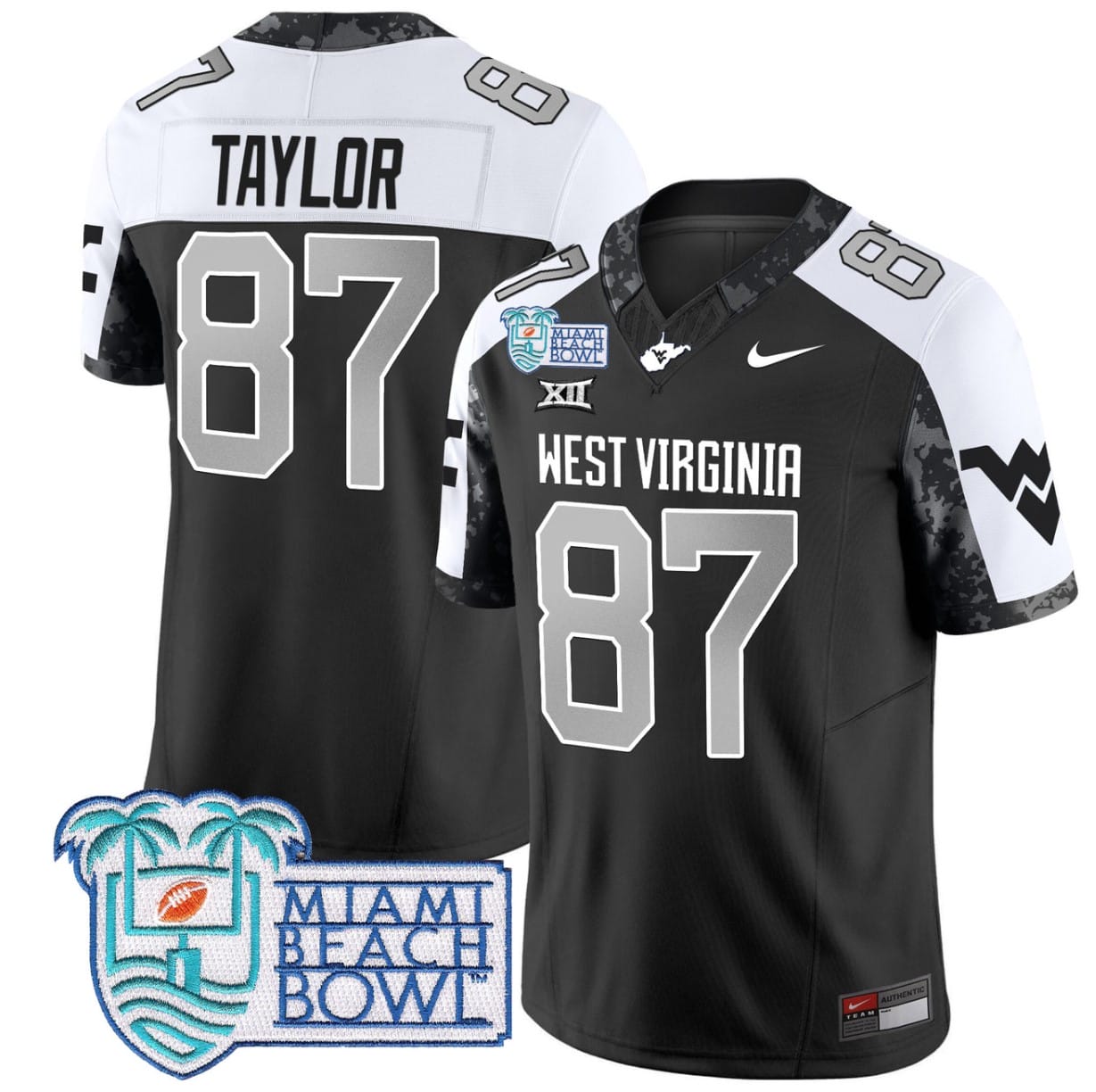 Kole Taylor Jersey #87 West Virginia Mountaineers 2025 Miami Beach Bowl Football Stitched