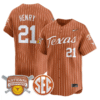 Kayden Henry Jersey #21 Texas Longhorns 2025 National Champions Stitched Baseball