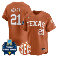 Alternative view of Kayden Henry Jersey #21 Texas Longhorns 2025 World Series Stitched Baseball